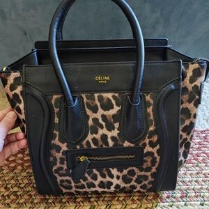 Leopard Print Black Leather Bag